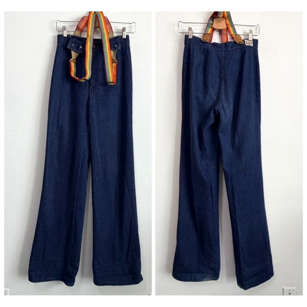 Rumble Seats Rainbow Overalls VINTAGE Size 2 27x34 Tall Denim Retro Festival